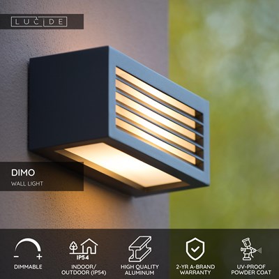 Lucide DIMO - Wall light Indoor/Outdoor - 1xE27 - IP54 - Anthracite
